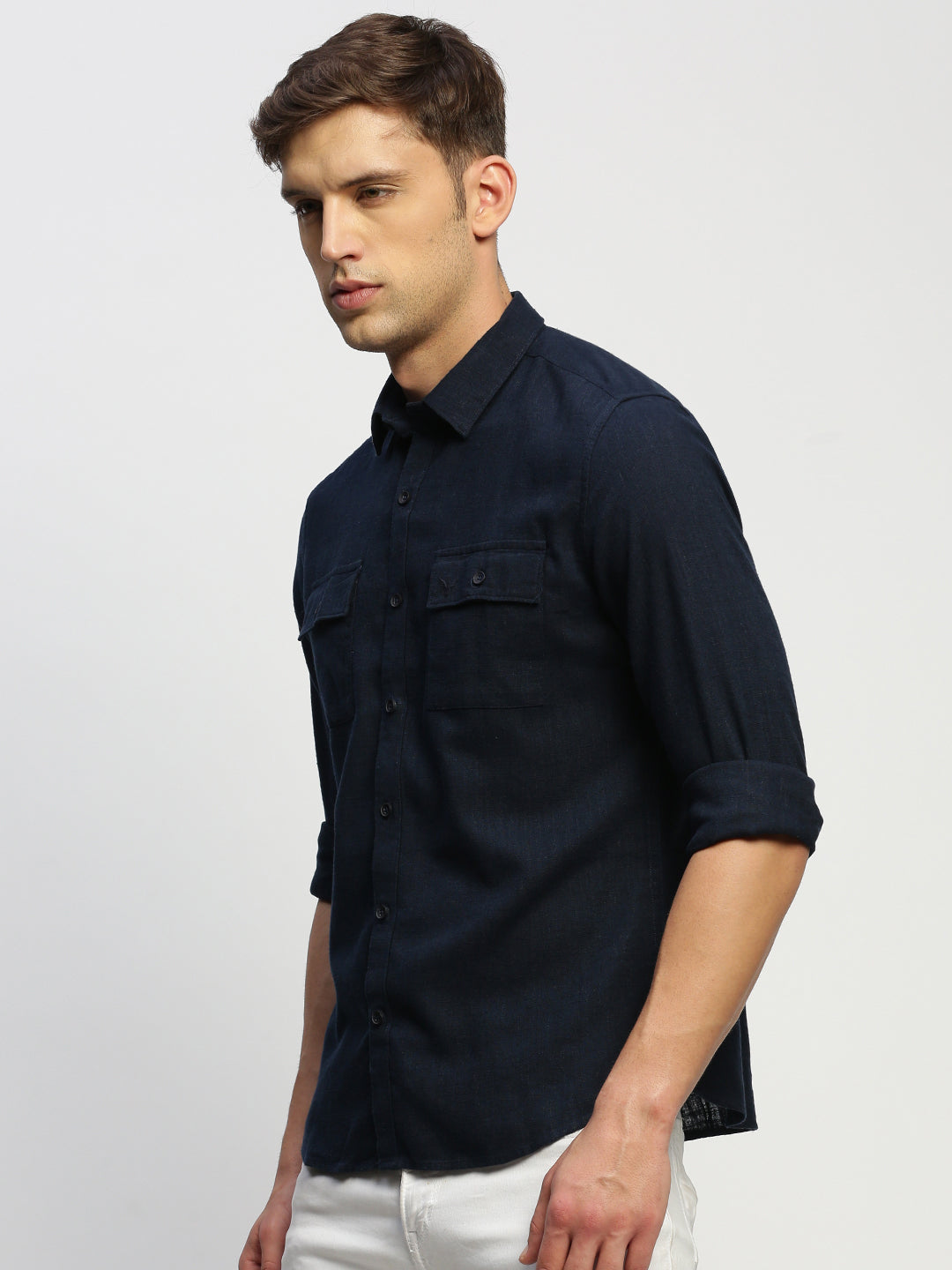 Men Navy Solid Shirt