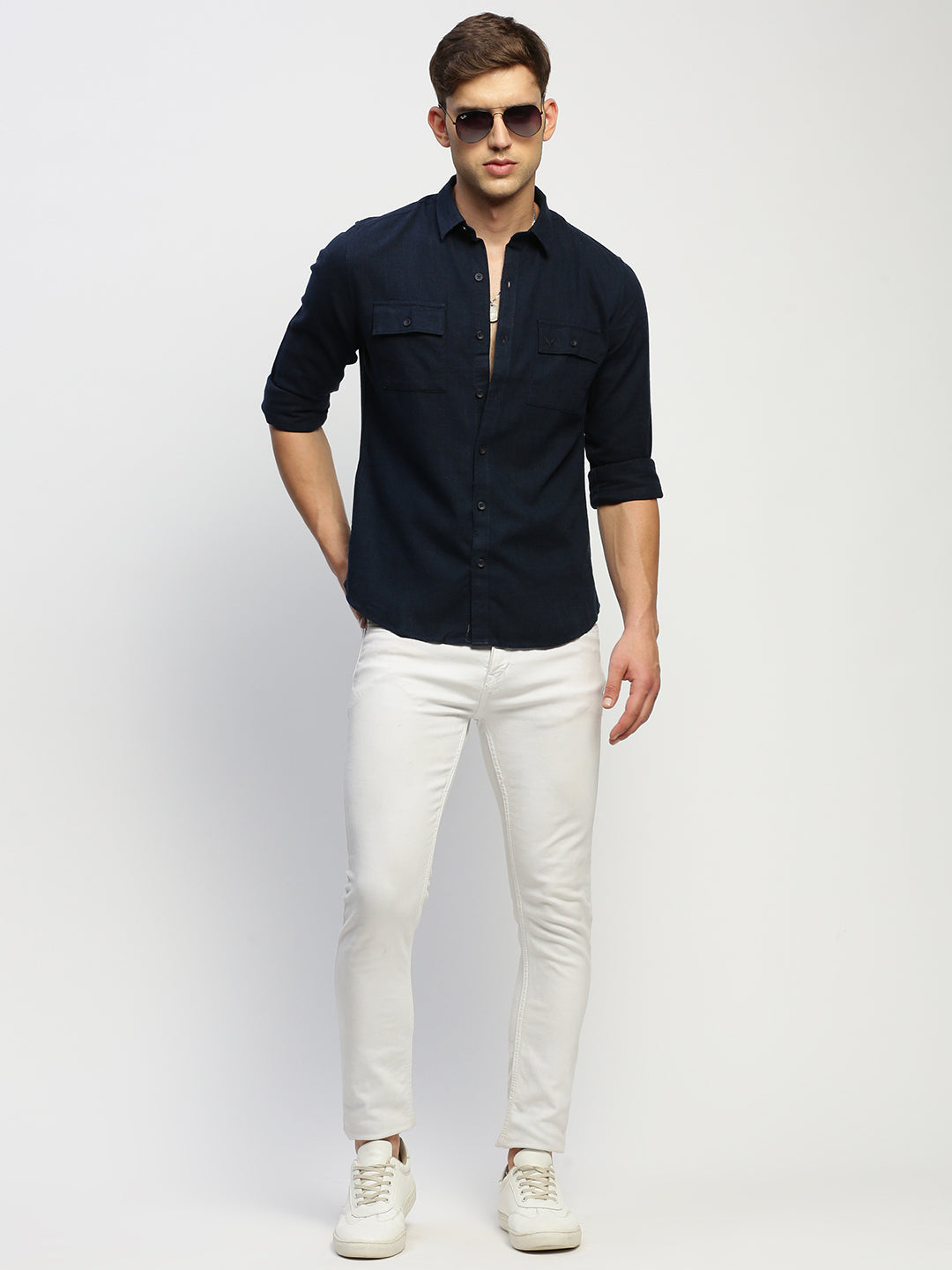 Men Navy Solid Shirt