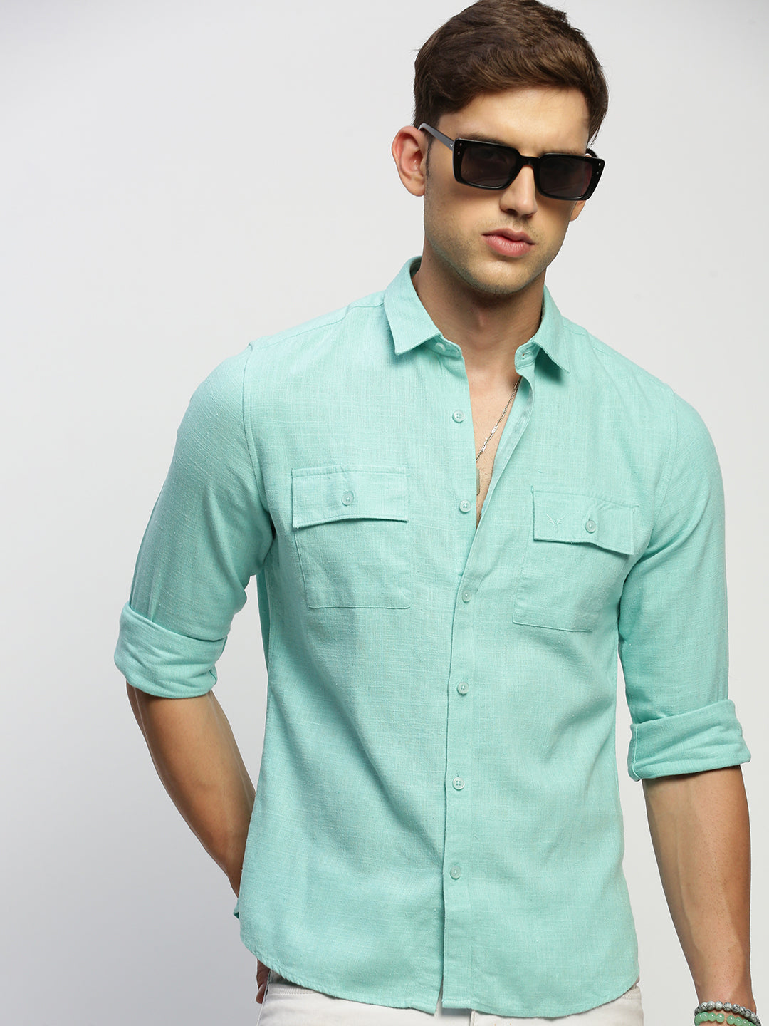 Men Green Solid Shirt