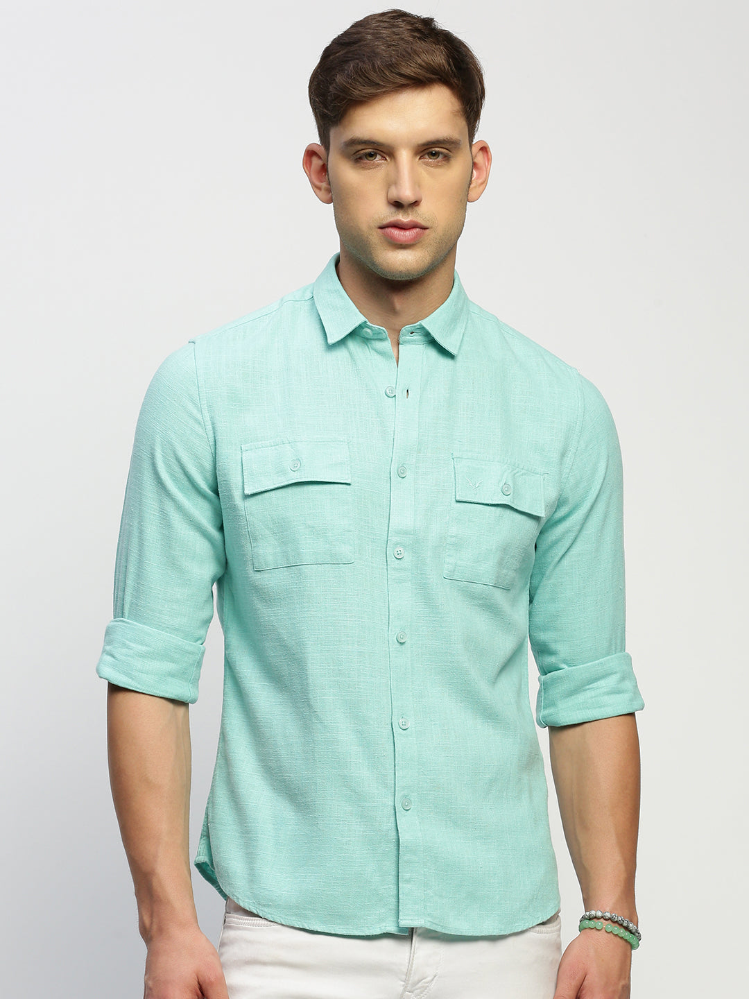 Men Green Solid Shirt