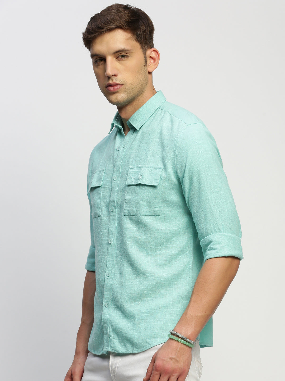 Men Green Solid Shirt