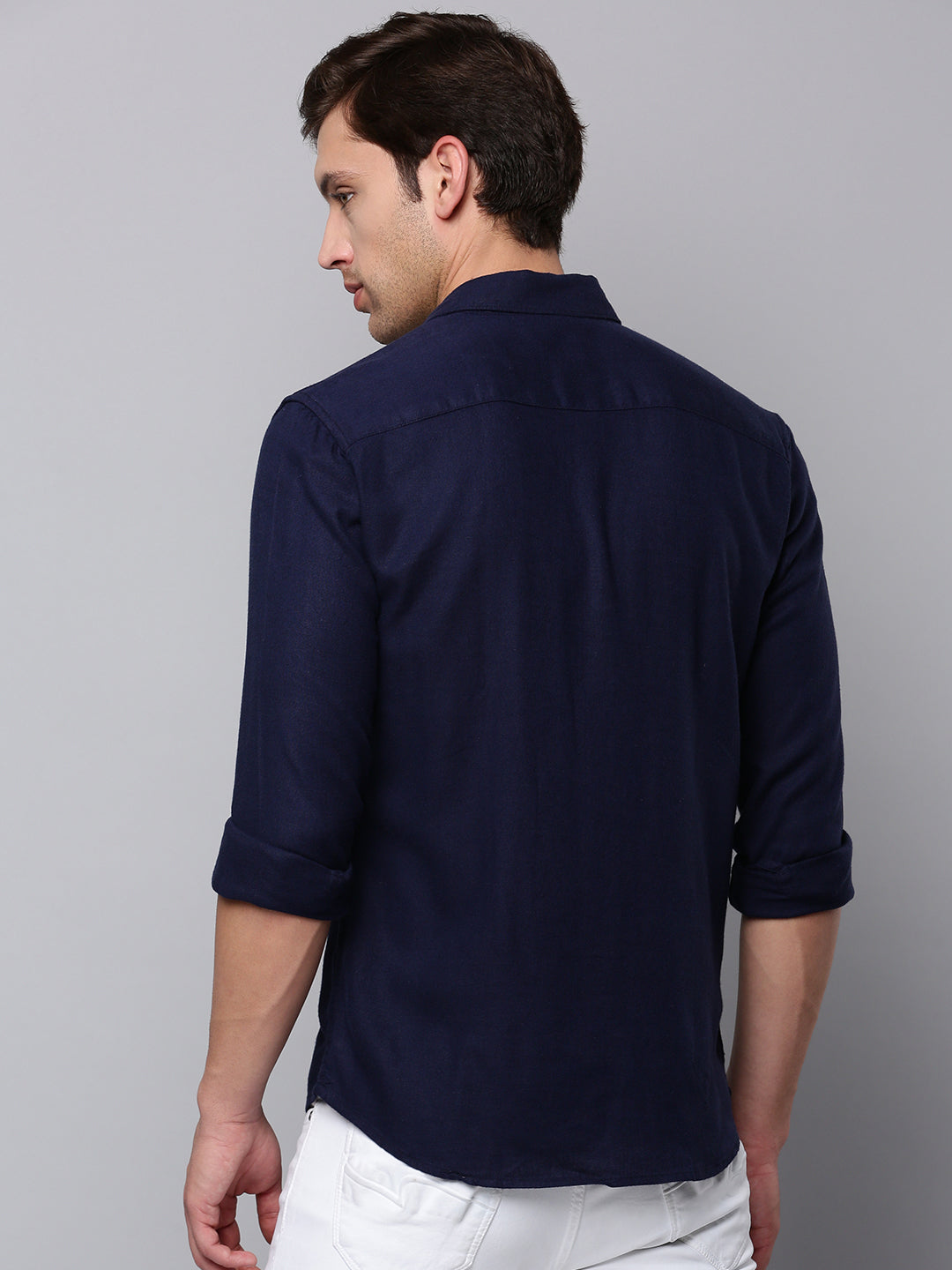 Men Navy Solid Casual Shirt