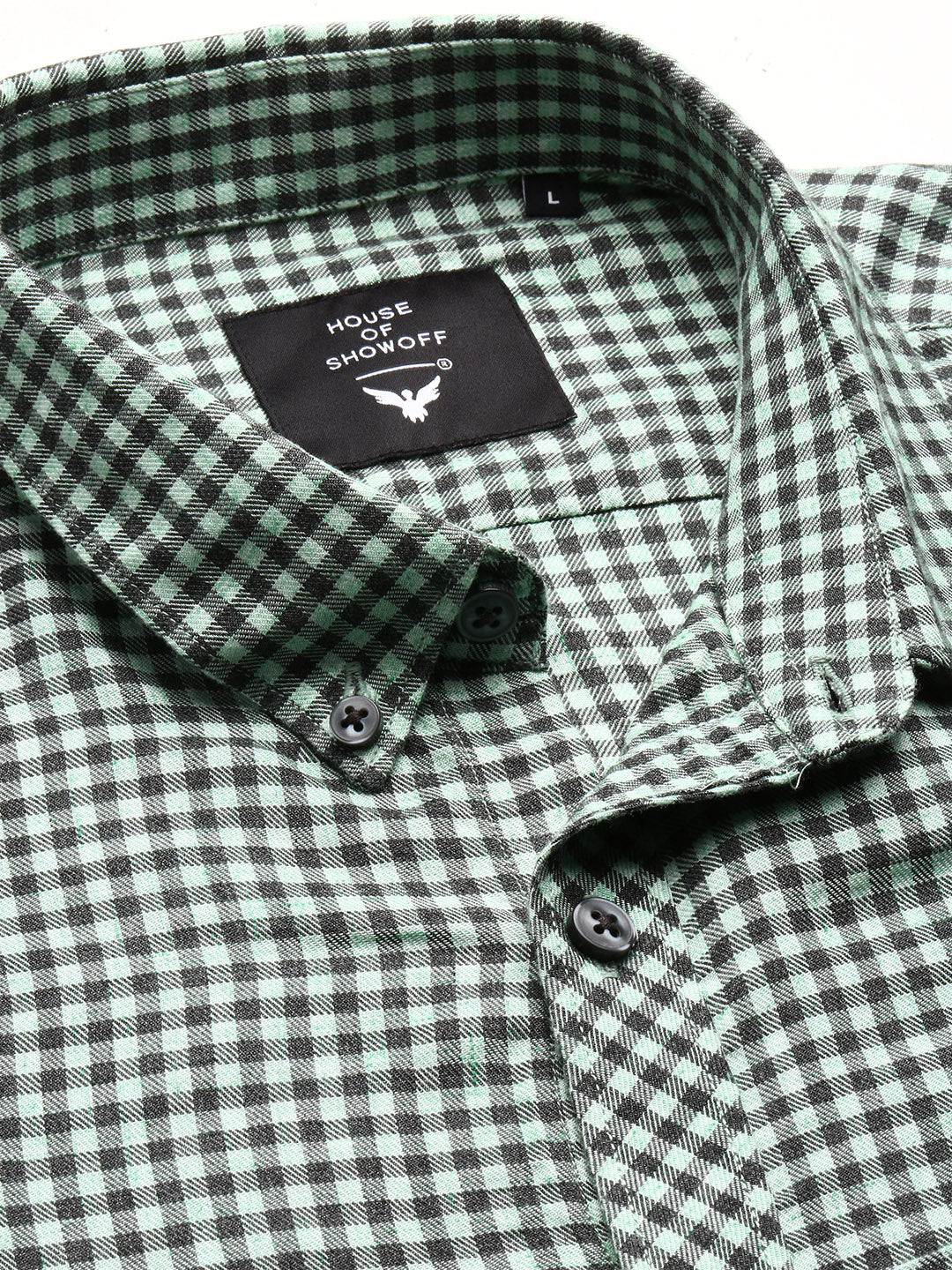 Men Green Spread Collar Gingham Checks Shirt