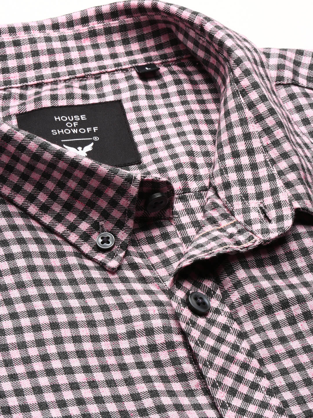 Men Pink Spread Collar Gingham Checks Shirt