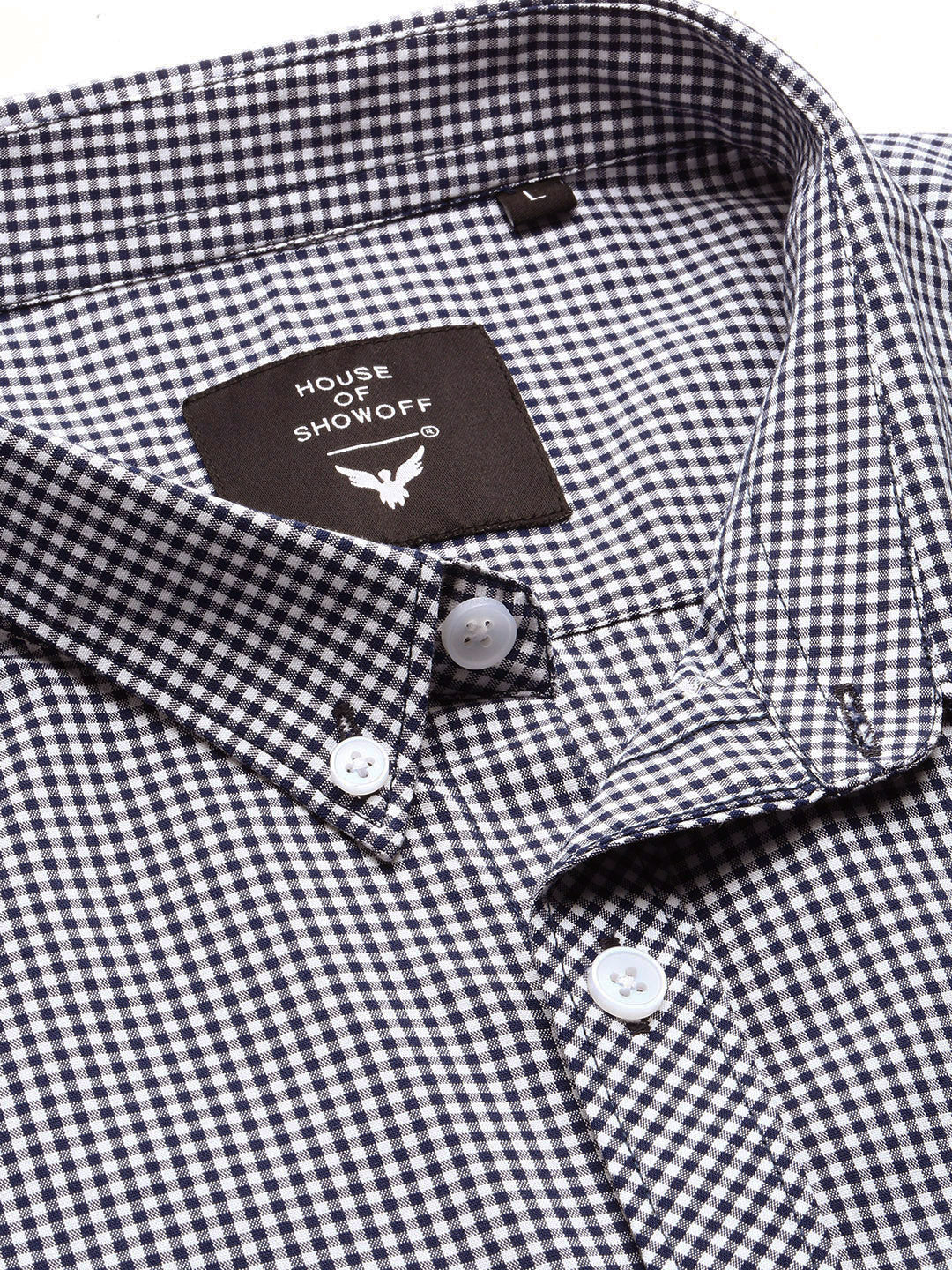 Men Black Spread Collar Gingham Checks Shirt