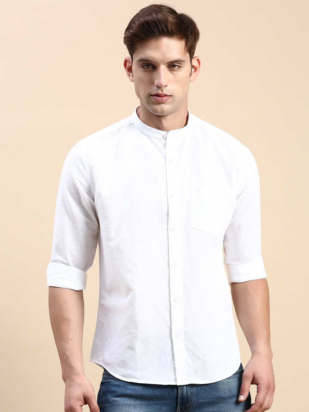 Men White Solid Casual Shirt