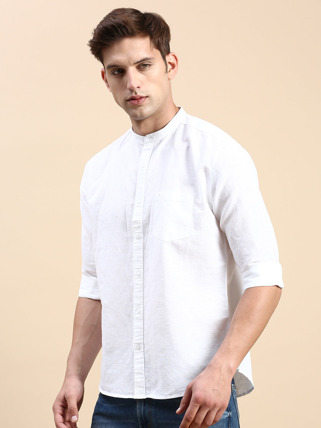 Men White Solid Casual Shirt