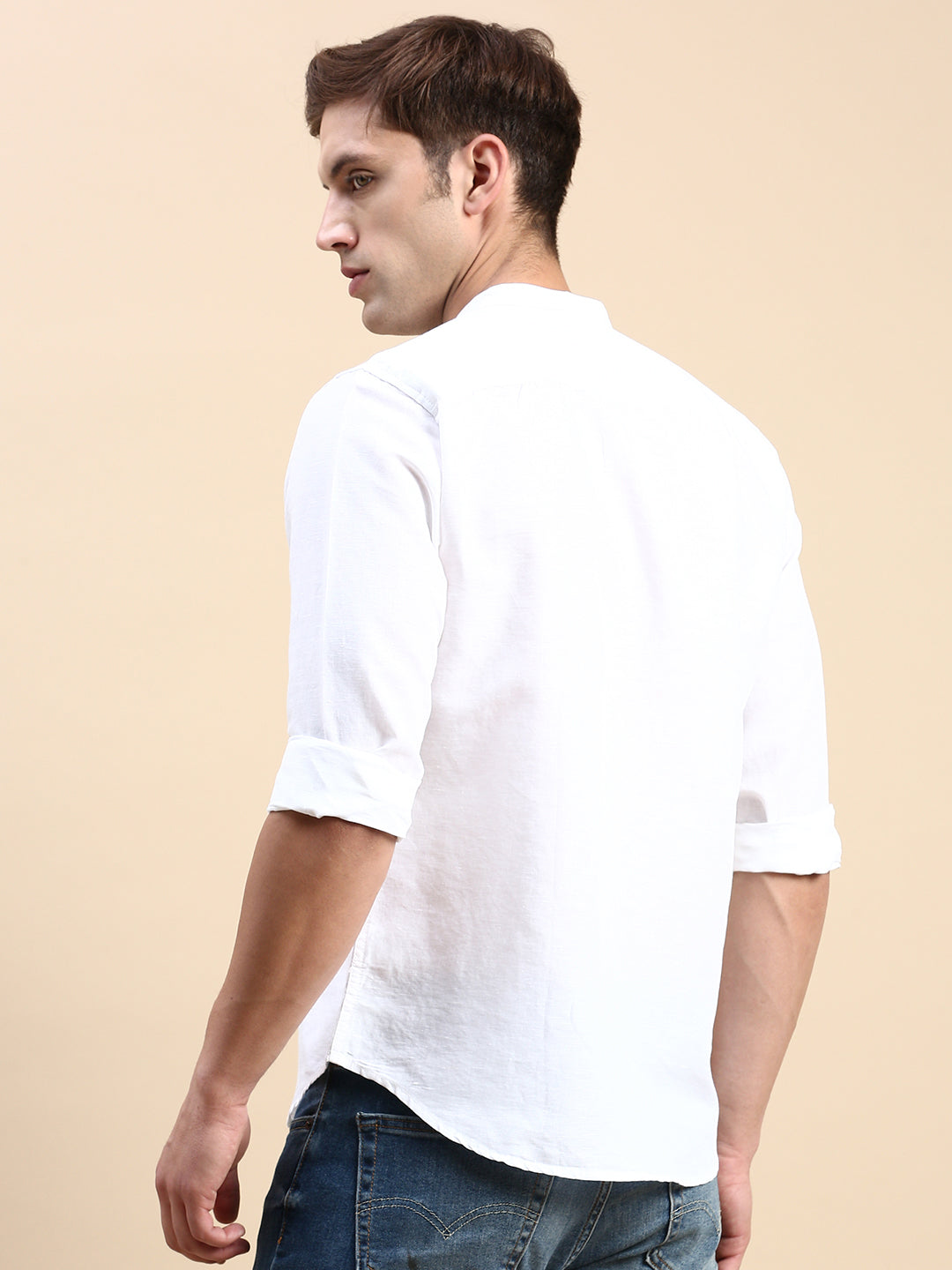 Men White Solid Casual Shirt