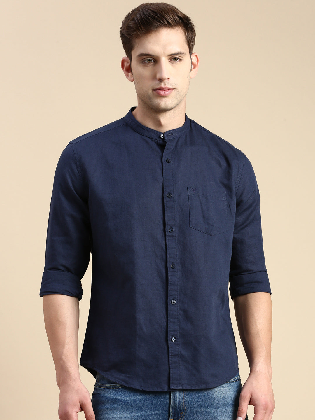 Men Navy Solid Casual Shirt