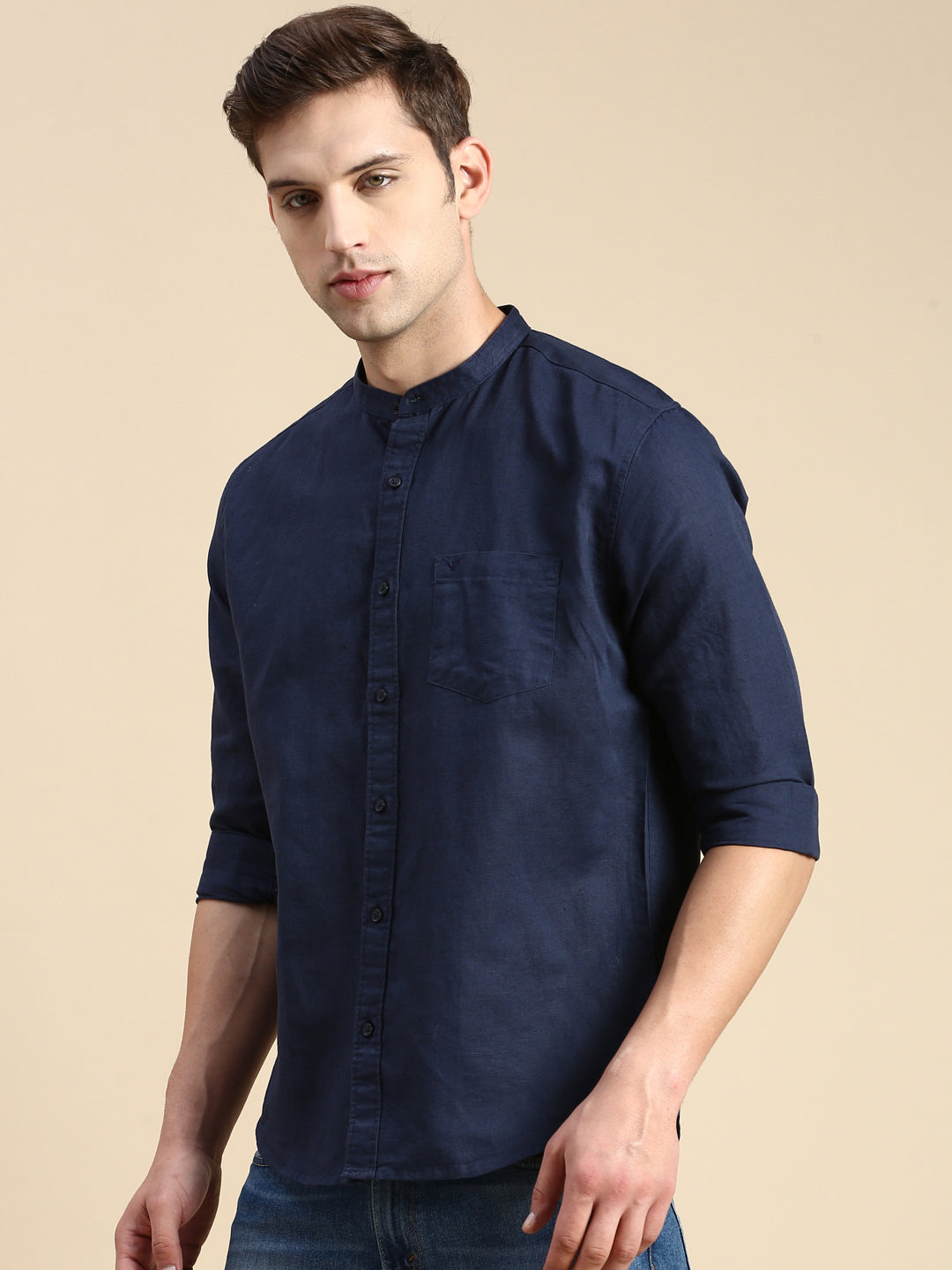 Men Navy Solid Casual Shirt