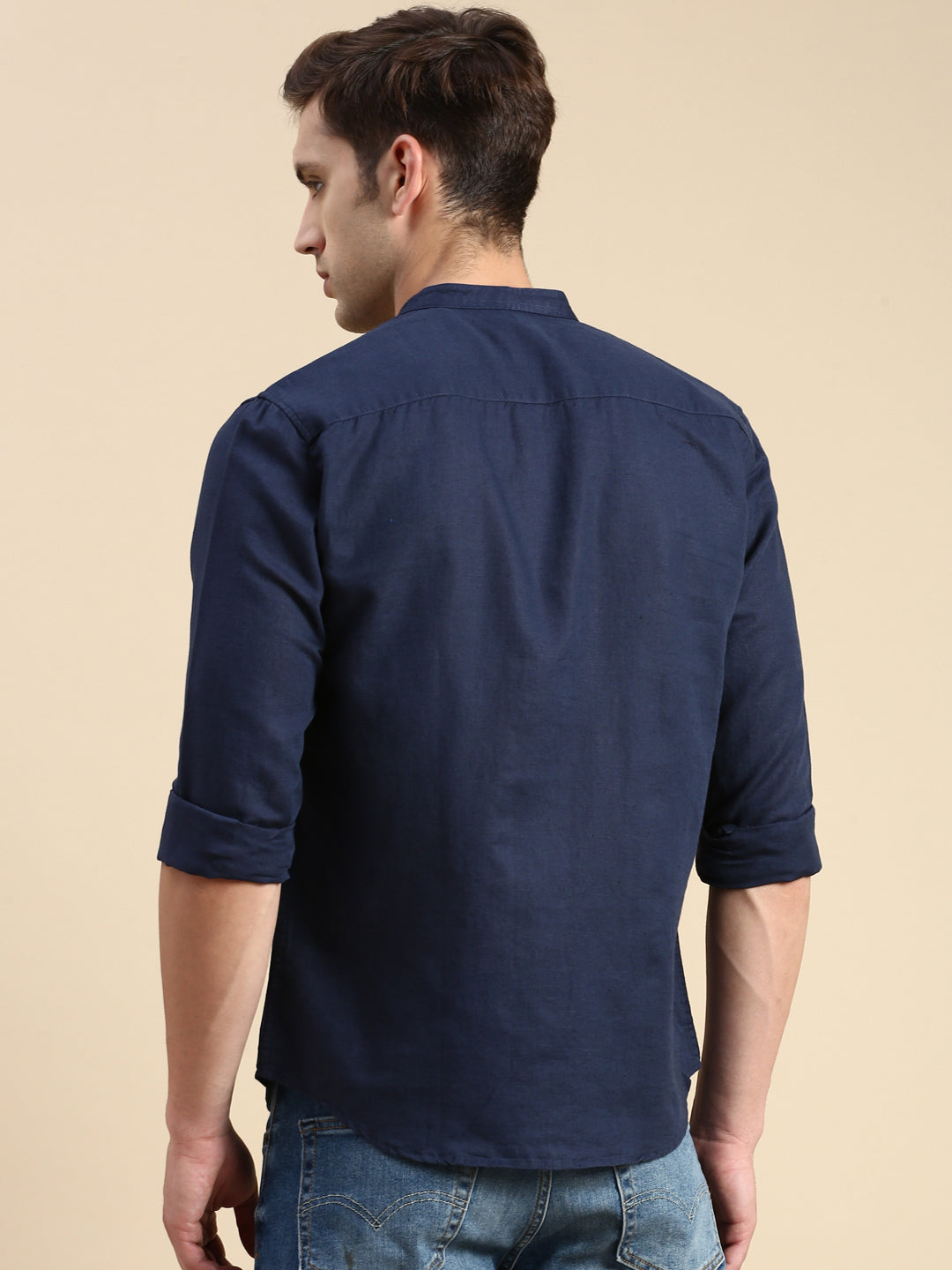 Men Navy Solid Casual Shirt