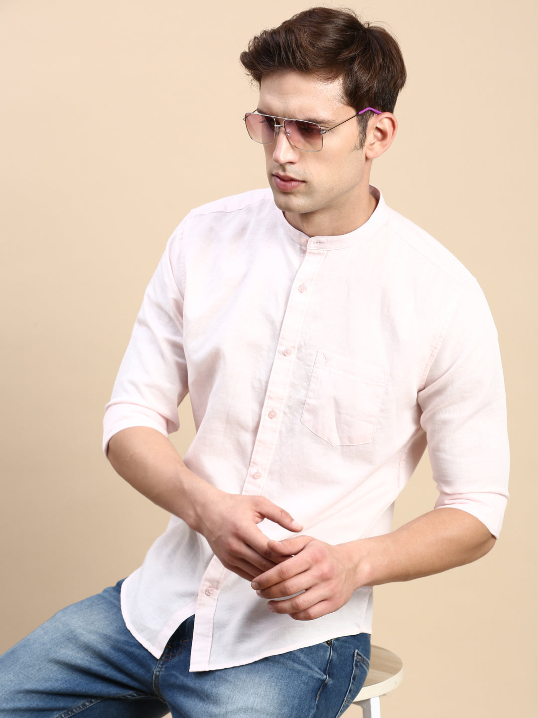 Men Pink Solid Casual Shirt