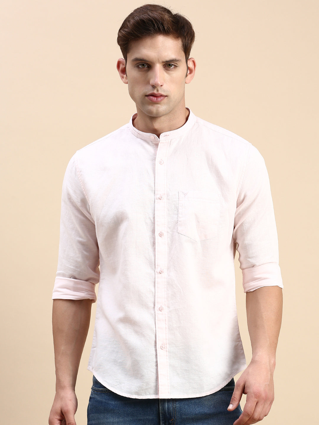 Men Pink Solid Casual Shirt