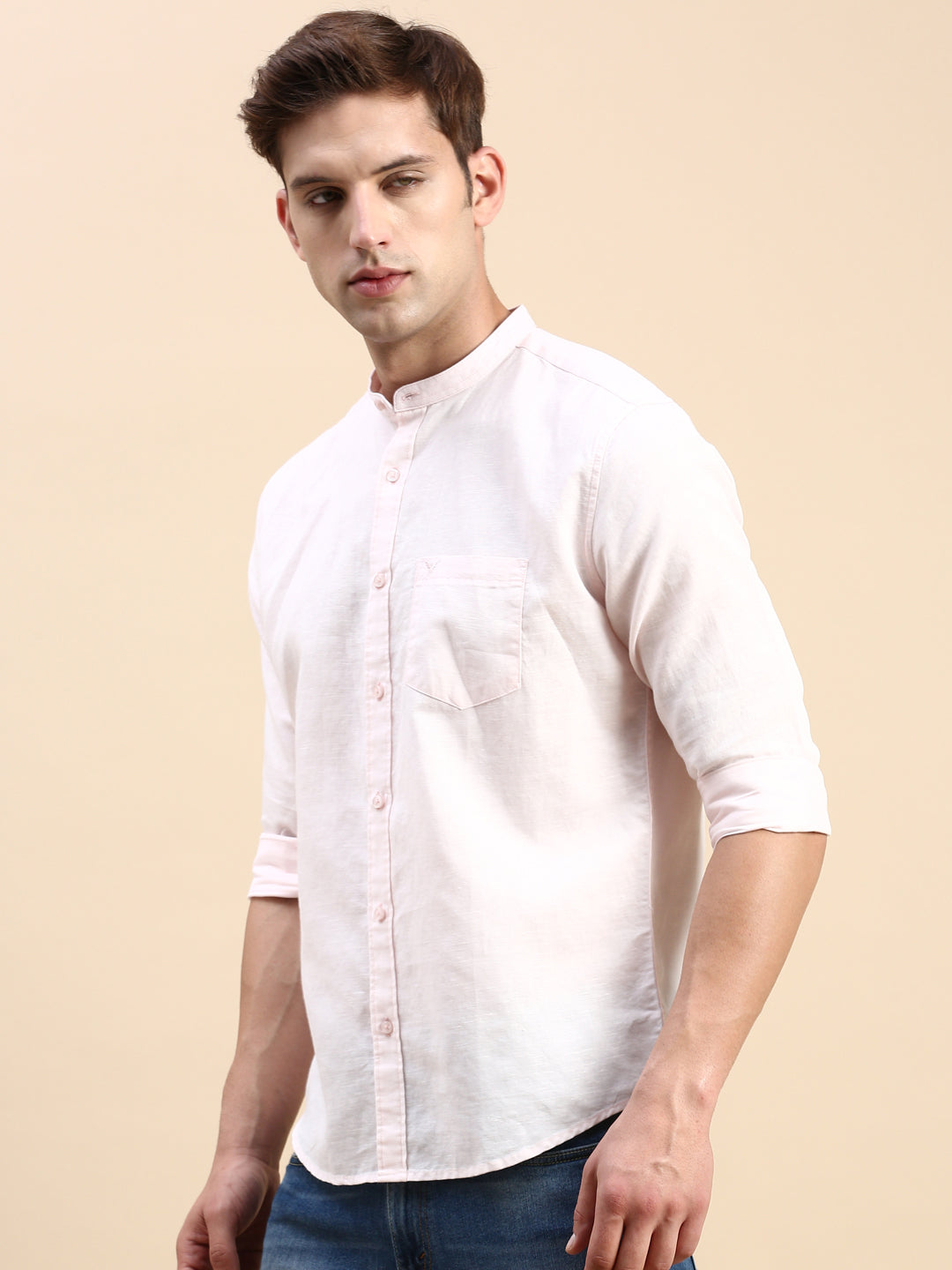 Men Pink Solid Casual Shirt