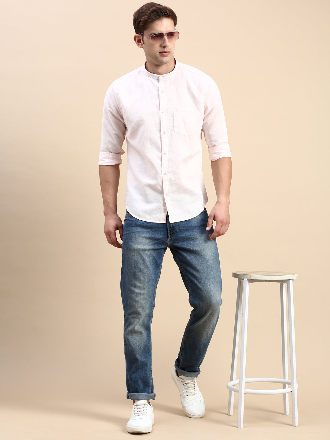 Men Pink Solid Casual Shirt