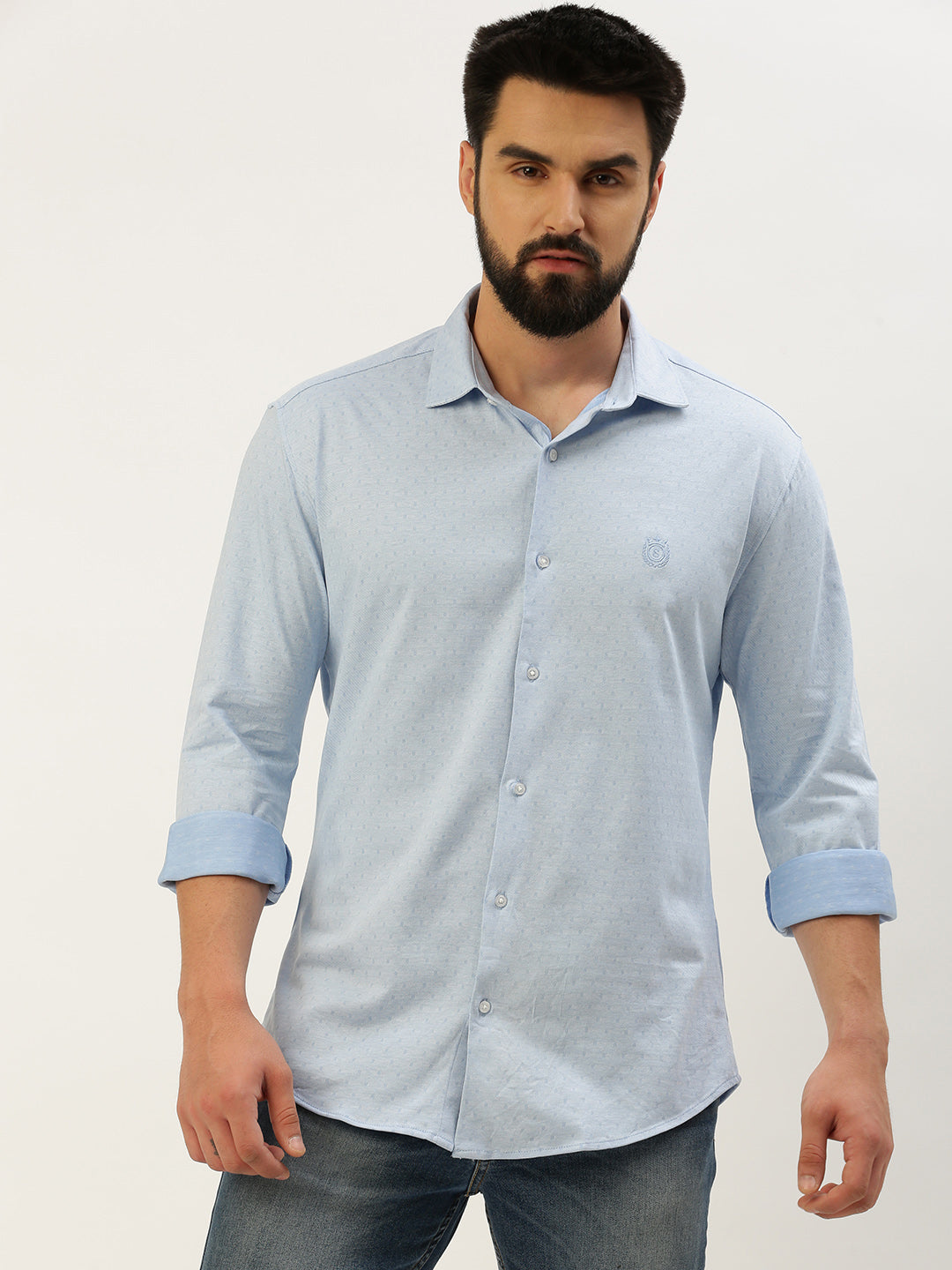 Men Blue Solid Casual Shirt