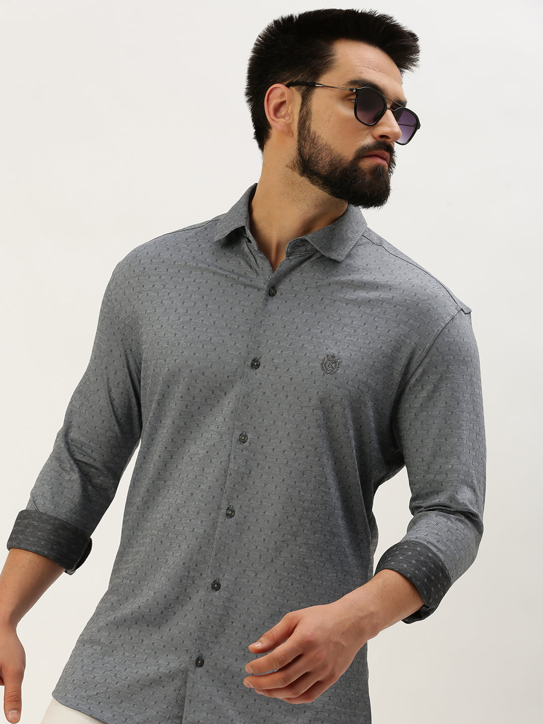 Men Grey Solid Casual Shirt