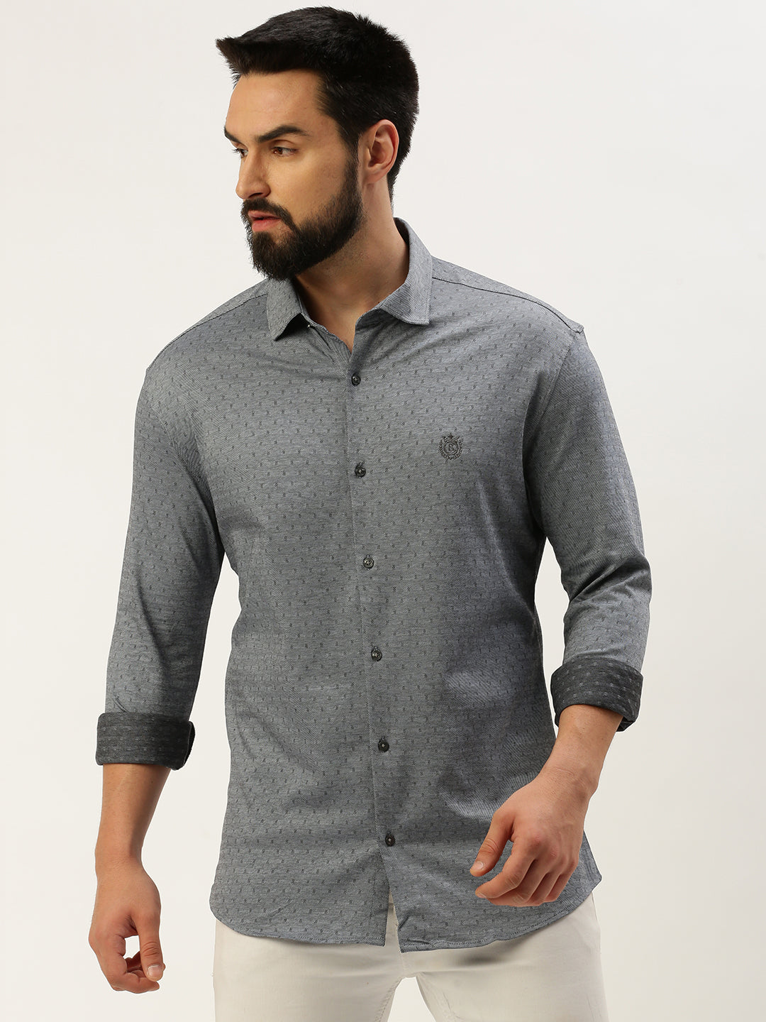 Men Grey Solid Casual Shirt