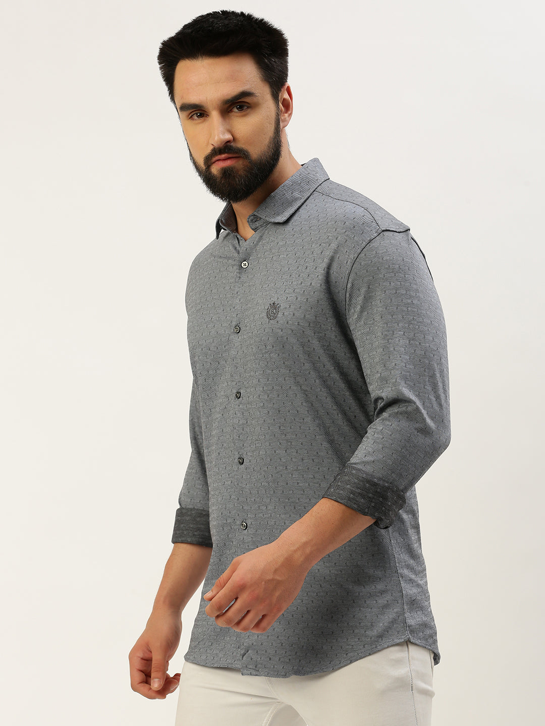 Men Grey Solid Casual Shirt