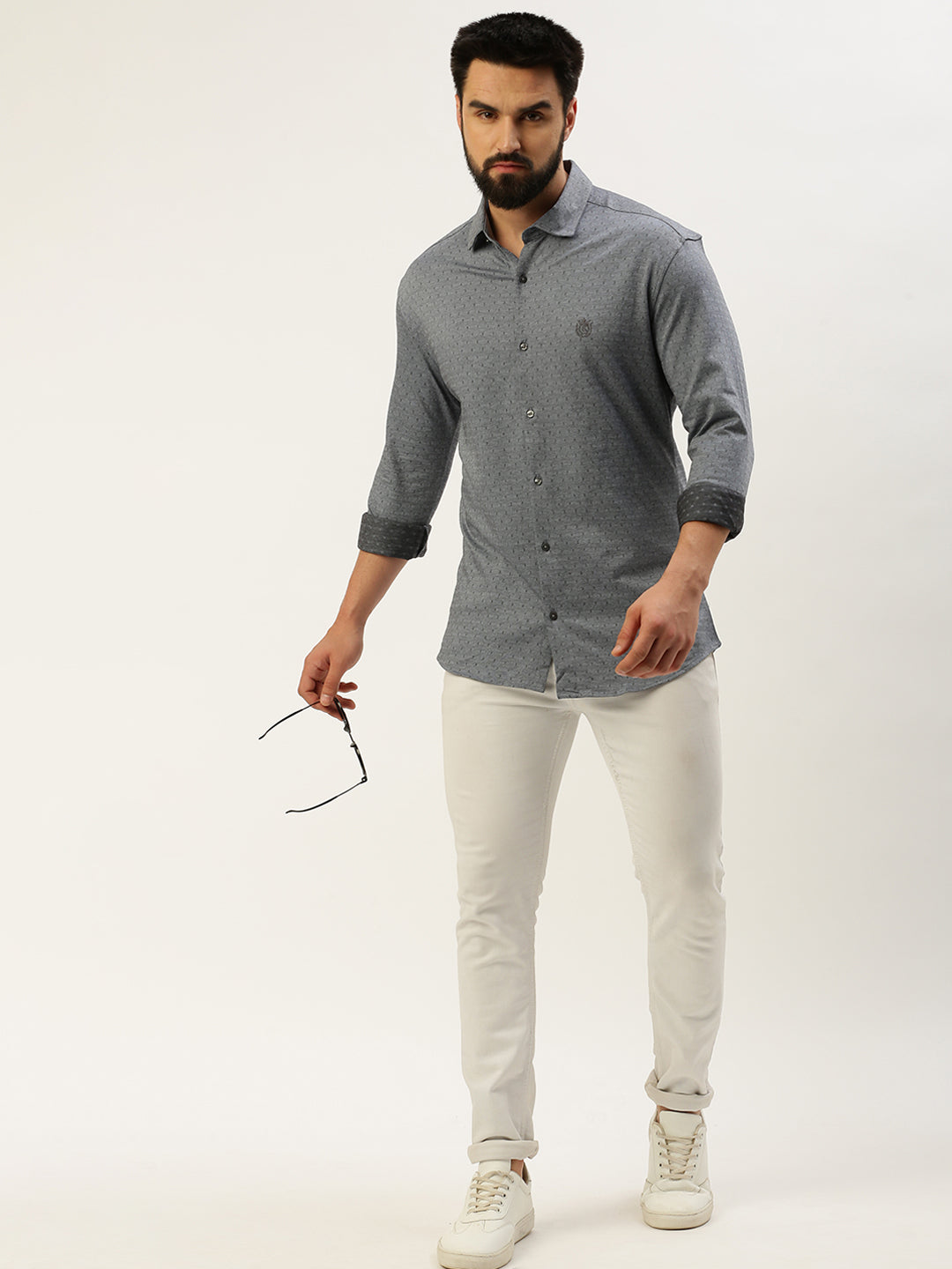 Men Grey Solid Casual Shirt