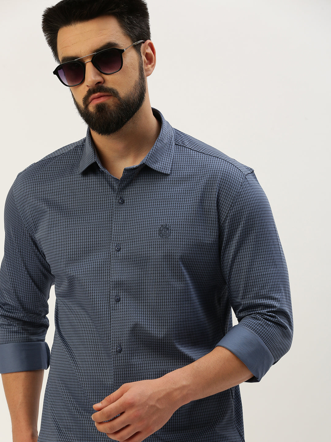 Men Blue Printed Casual Shirt