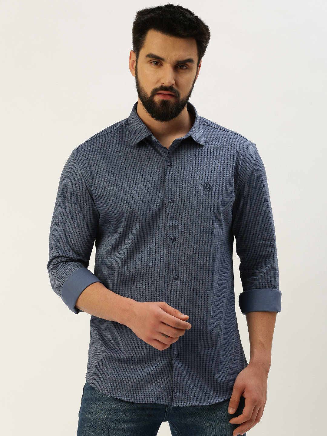 Men Blue Printed Casual Shirt