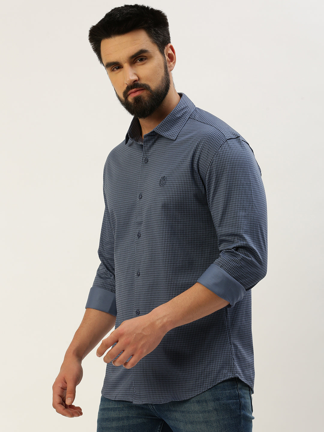 Men Blue Printed Casual Shirt