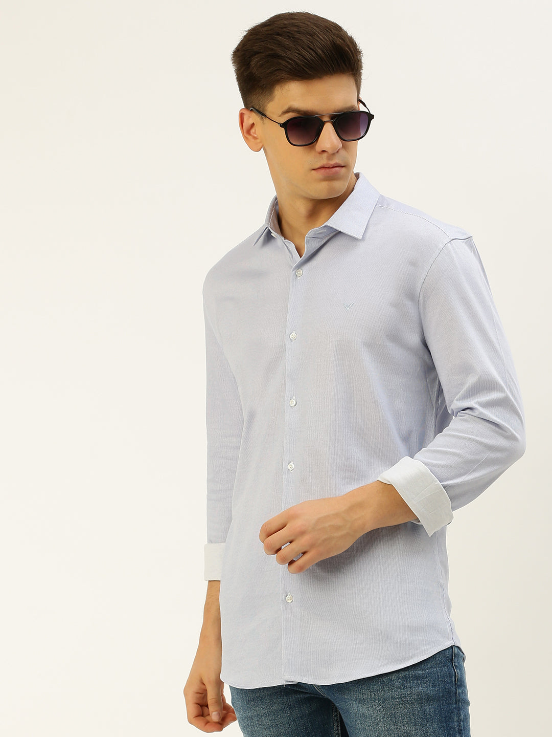 Men Blue Striped Casual Shirt