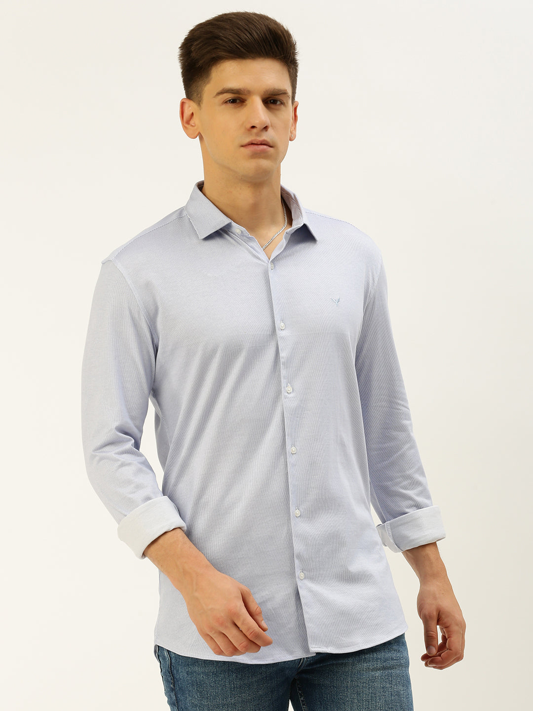 Men Blue Striped Casual Shirt