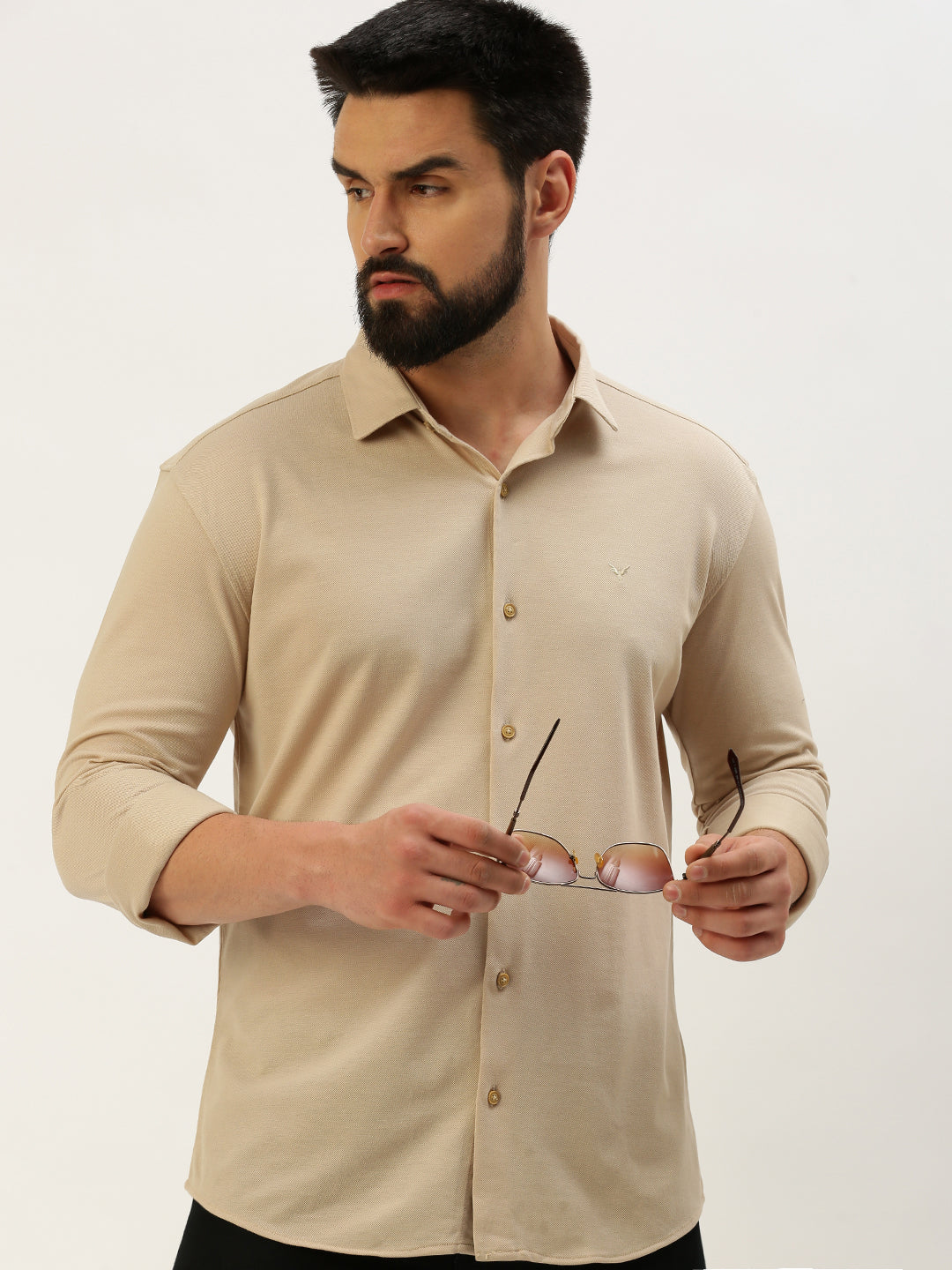 Men Beige Solid Casual Shirt