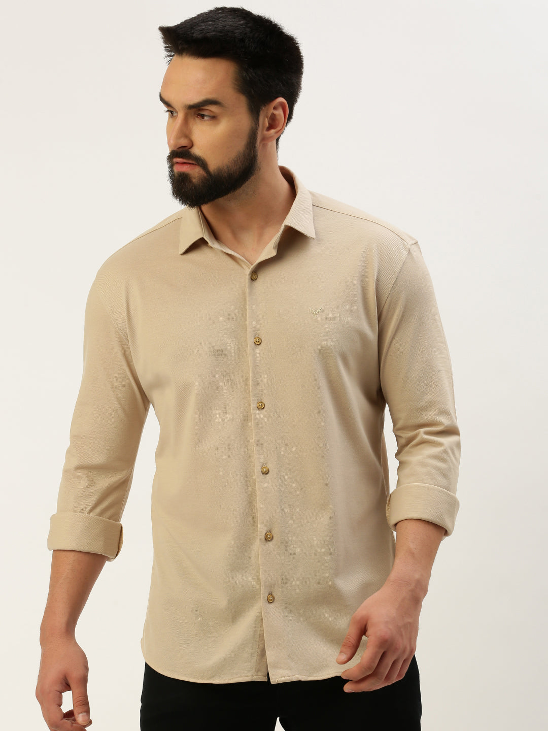 Men Beige Solid Casual Shirt