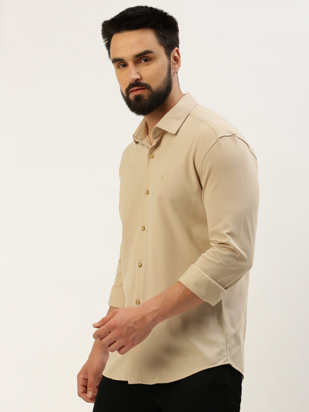 Men Beige Solid Casual Shirt