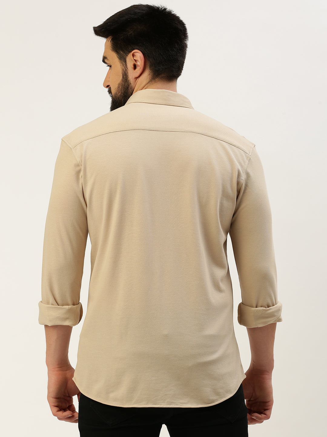 Men Beige Solid Casual Shirt