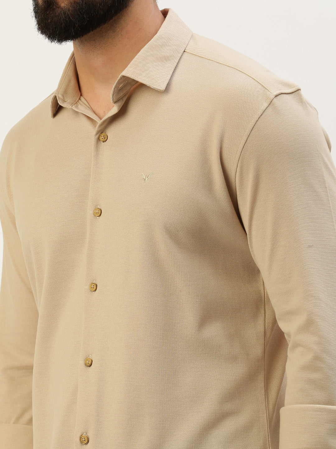 Men Beige Solid Casual Shirt