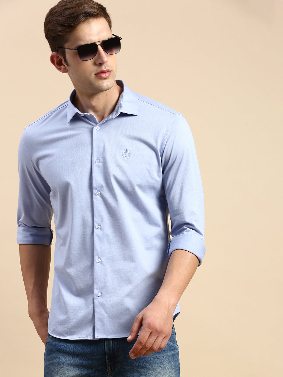 Men Blue Solid Casual Shirt