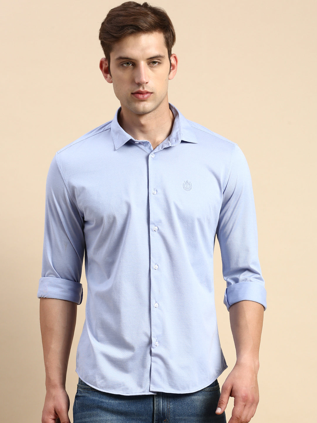 Men Blue Solid Casual Shirt