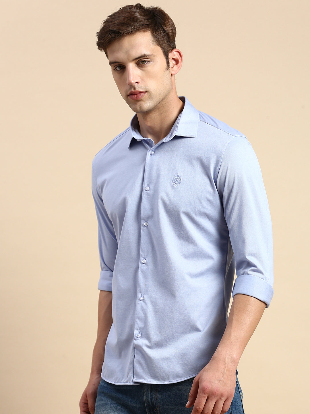 Men Blue Solid Casual Shirt