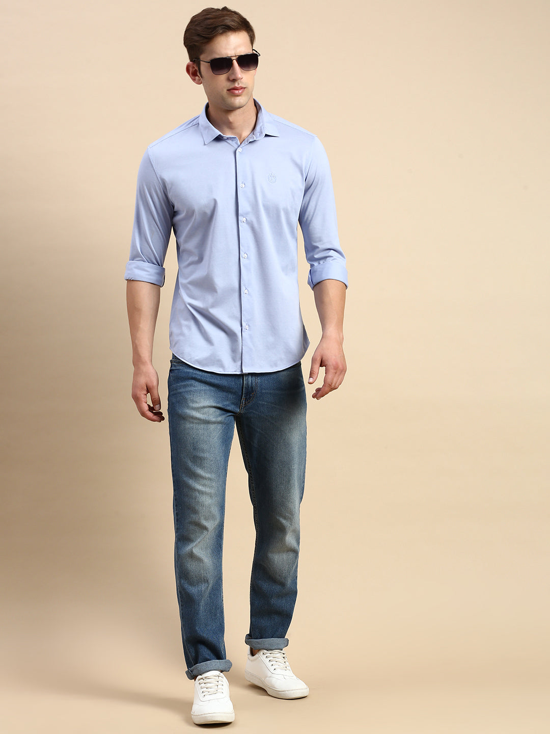 Men Blue Solid Casual Shirt