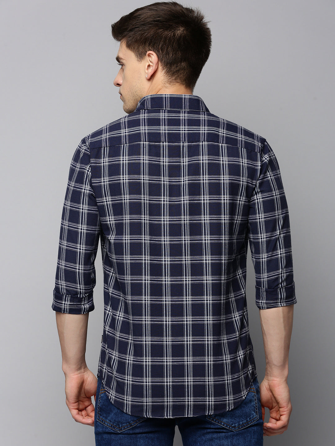 Men Navy Checked Casual Shirt