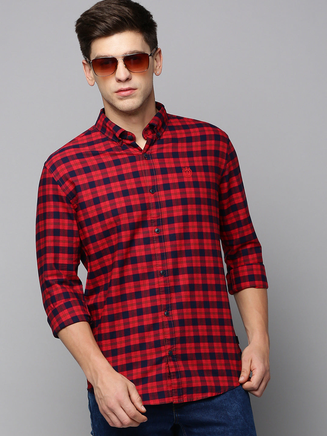 Men Red Checked Casual Shirt