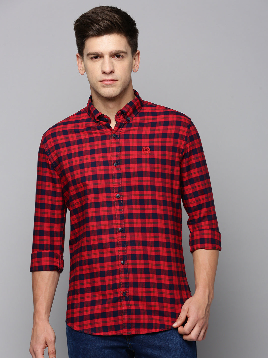 Men Red Checked Casual Shirt