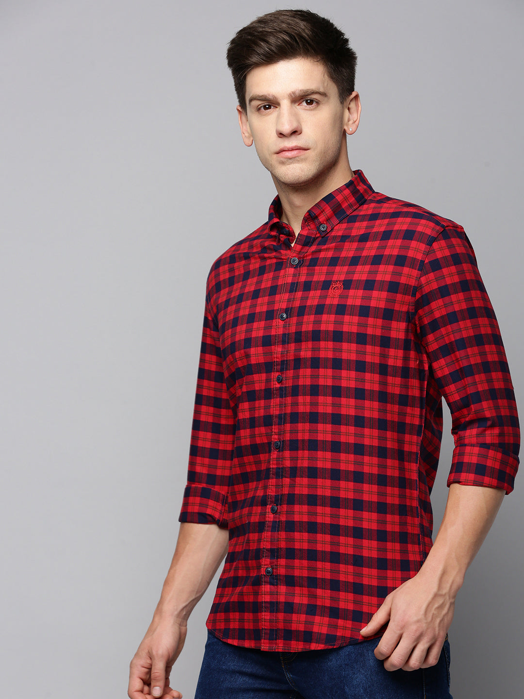 Men Red Checked Casual Shirt