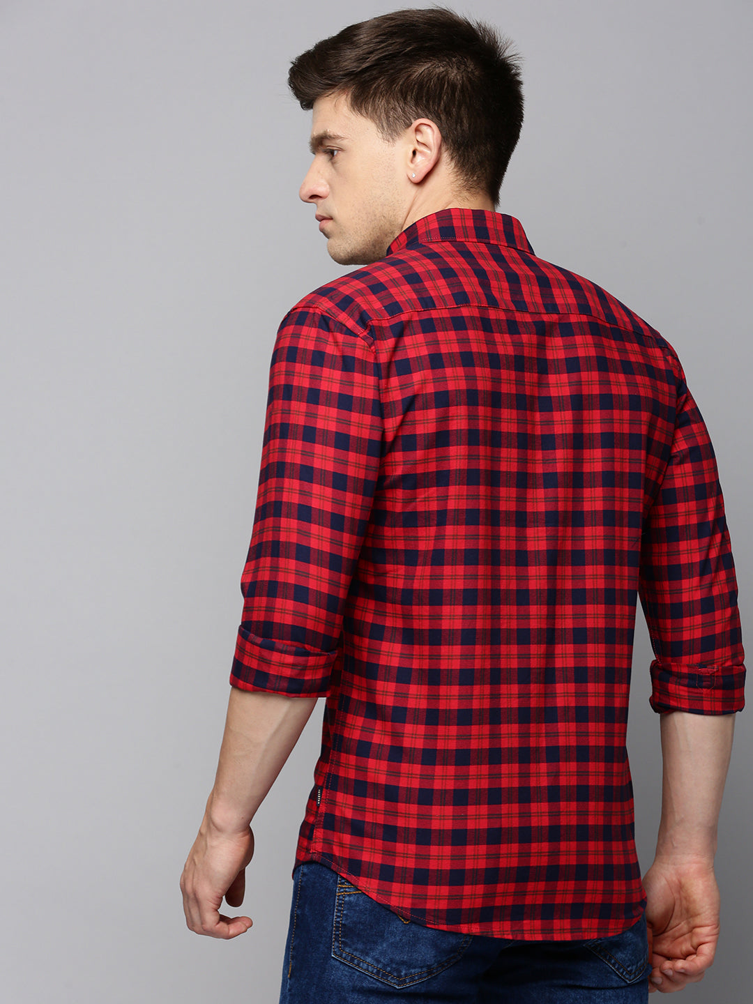 Men Red Checked Casual Shirt