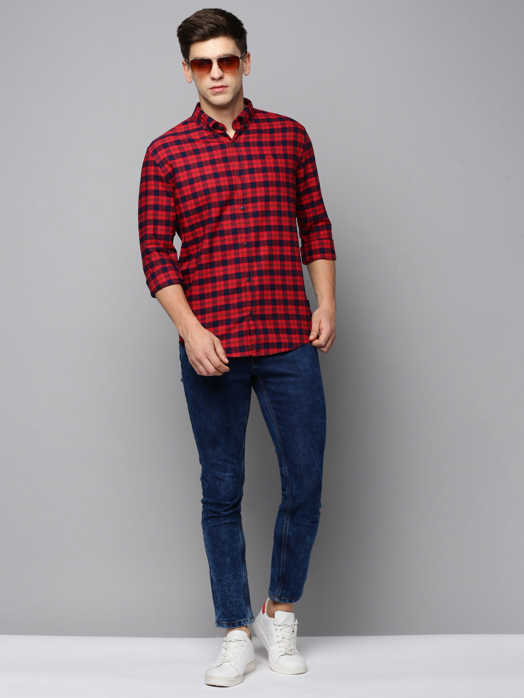 Men Red Checked Casual Shirt