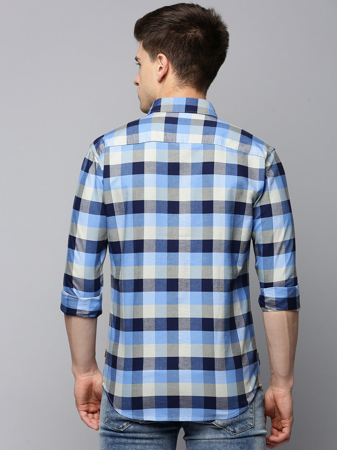 Men Blue Checked Casual Shirt