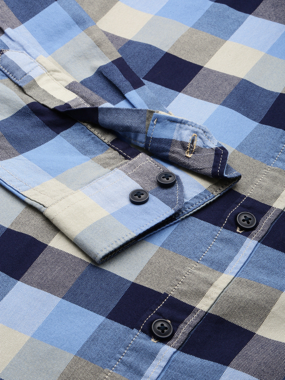 Men Blue Checked Casual Shirt