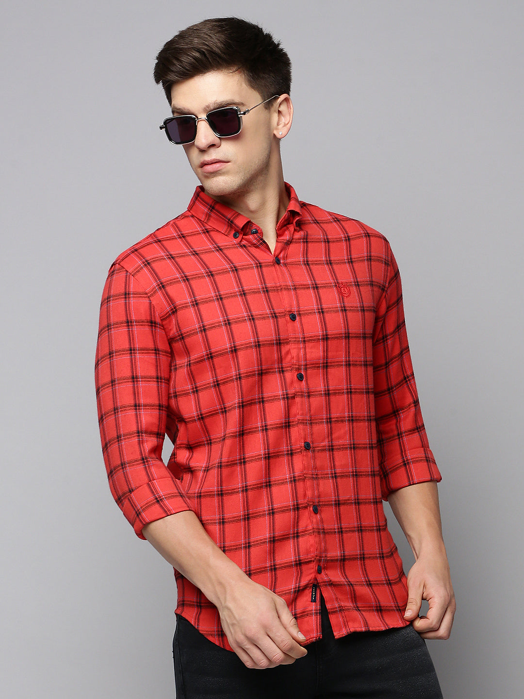 Men Red Checked Casual Shirt