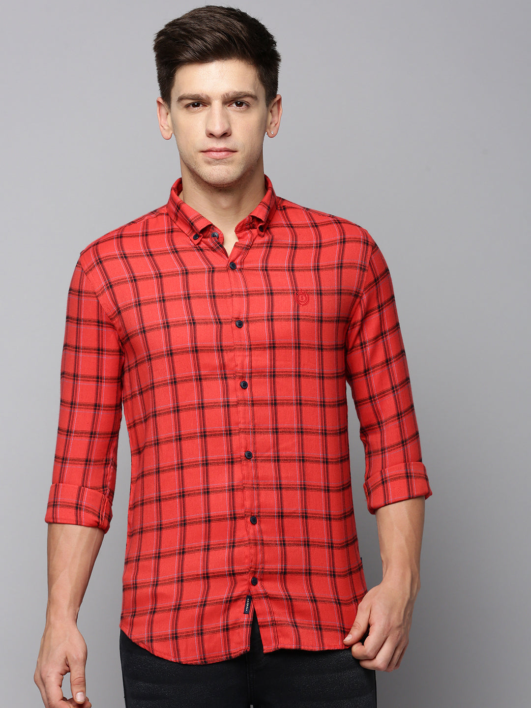 Men Red Checked Casual Shirt