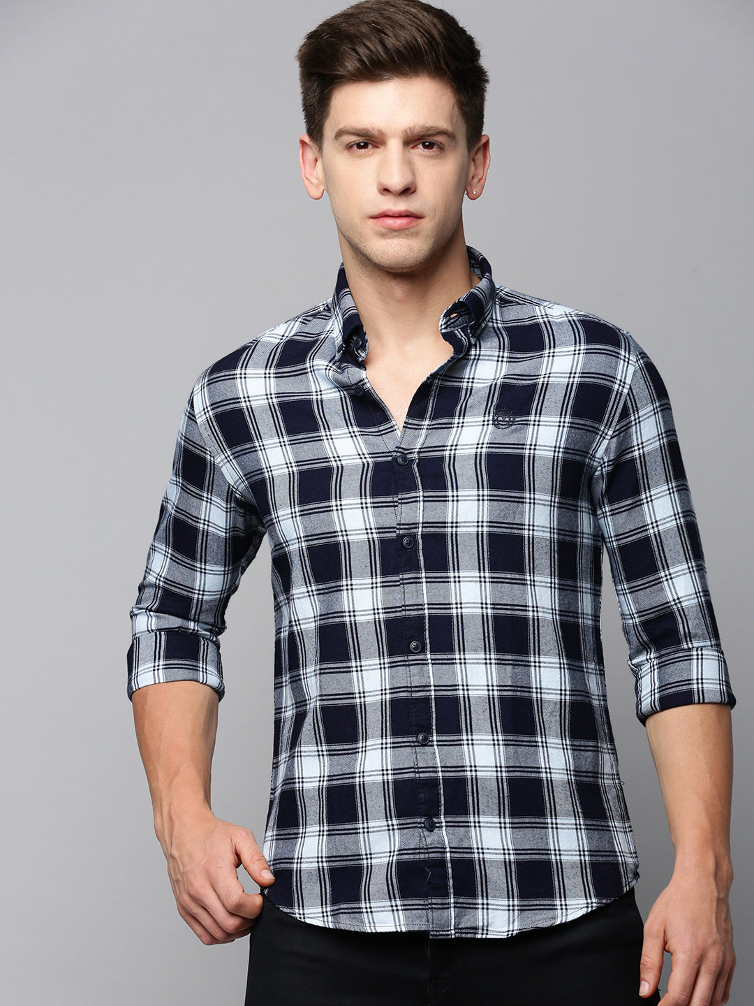 Men Blue Checked Casual Shirt