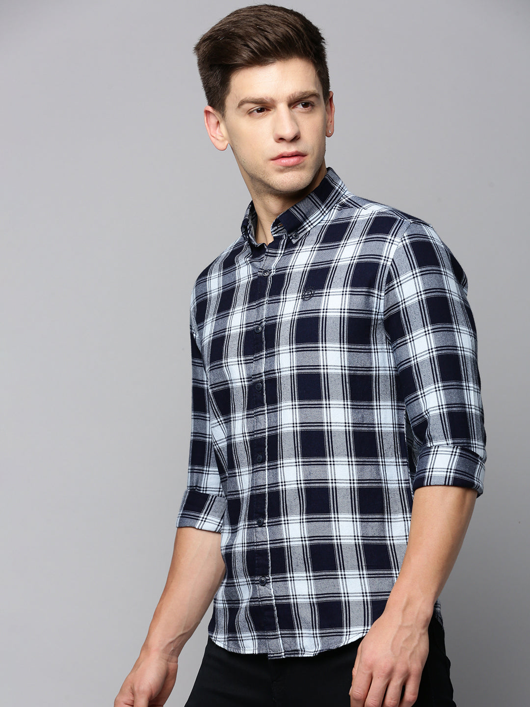 Men Blue Checked Casual Shirt